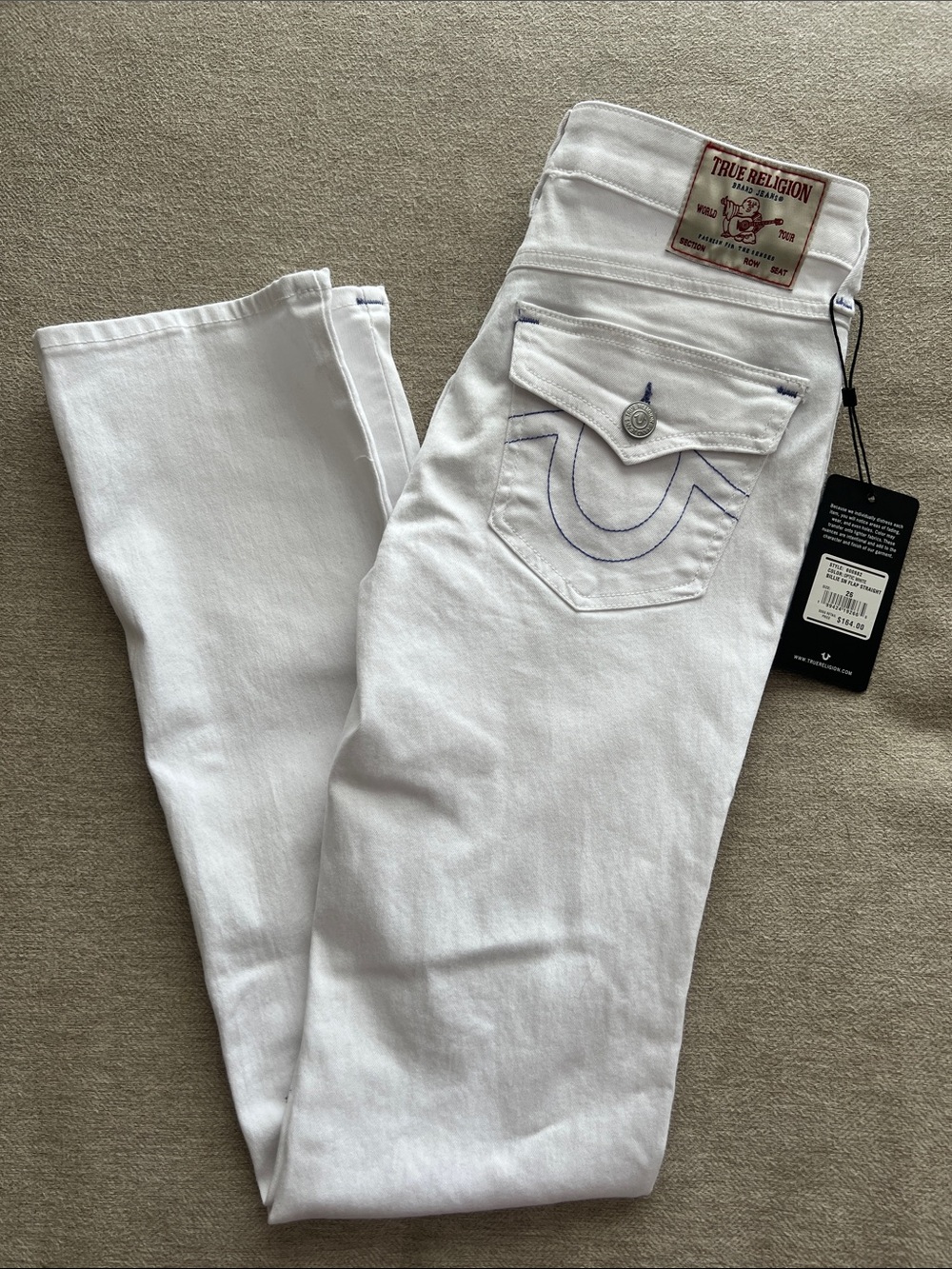 True Religion Women's White Billie Mid Rise Straight Jeans